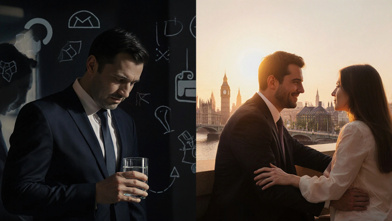 A man finds emotional comfort in the presence of a woman, symbolizing connection beyond transaction in Central London.