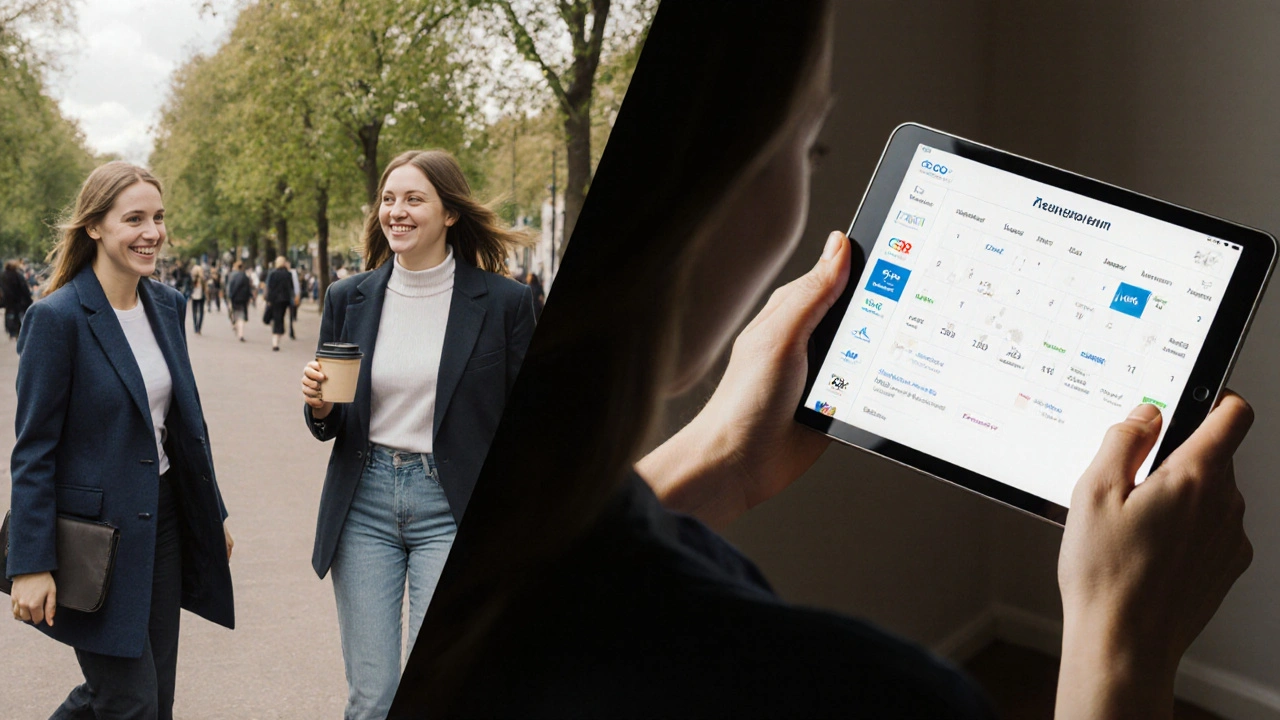 A Russian escort enjoying a walk in Hyde Park with a client, then working independently in a studio.