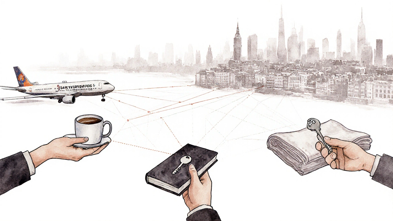 Invisible hands reach from Heathrow across London, offering tailored support like coffee, books, and keys to weary travelers.