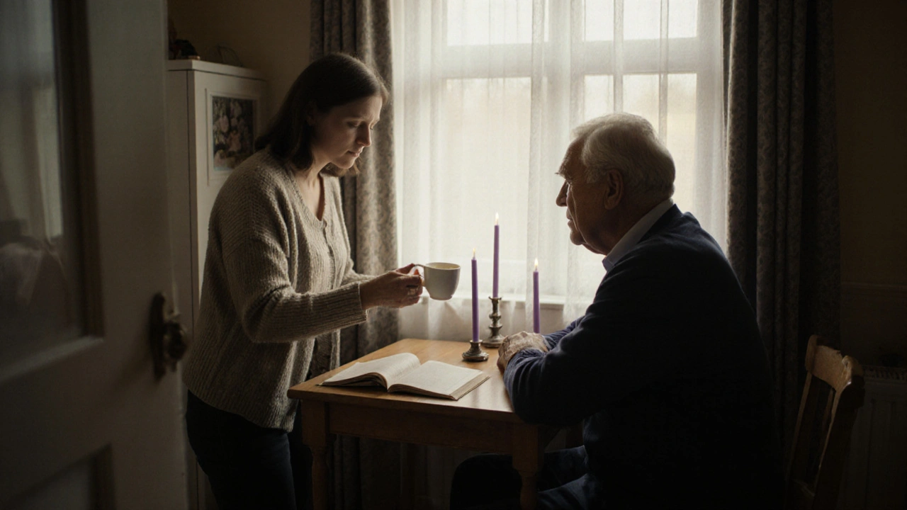 Quiet moment of tea and companionship in a modest Sutton flat.