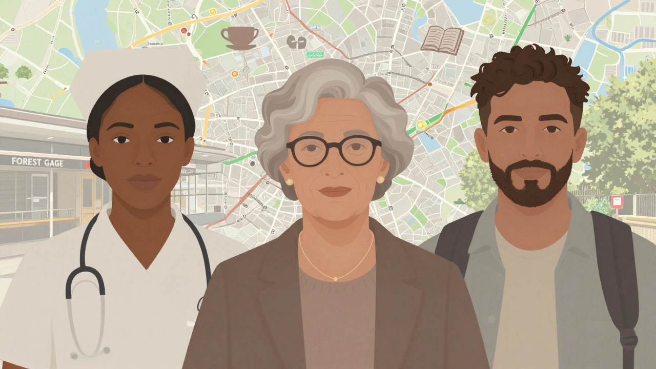 Three diverse individuals subtly connected through symbols of companionship in East London.