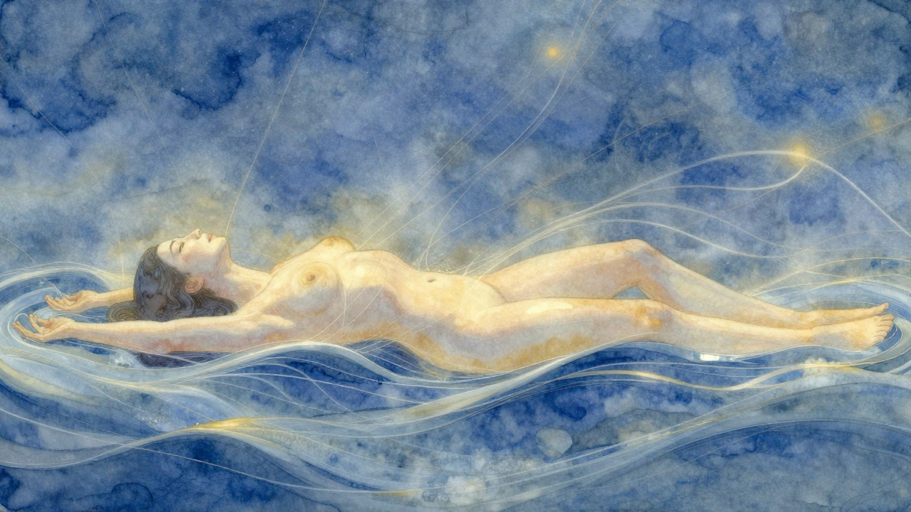 Abstract depiction of tension releasing as light and color, symbolizing deep relaxation.