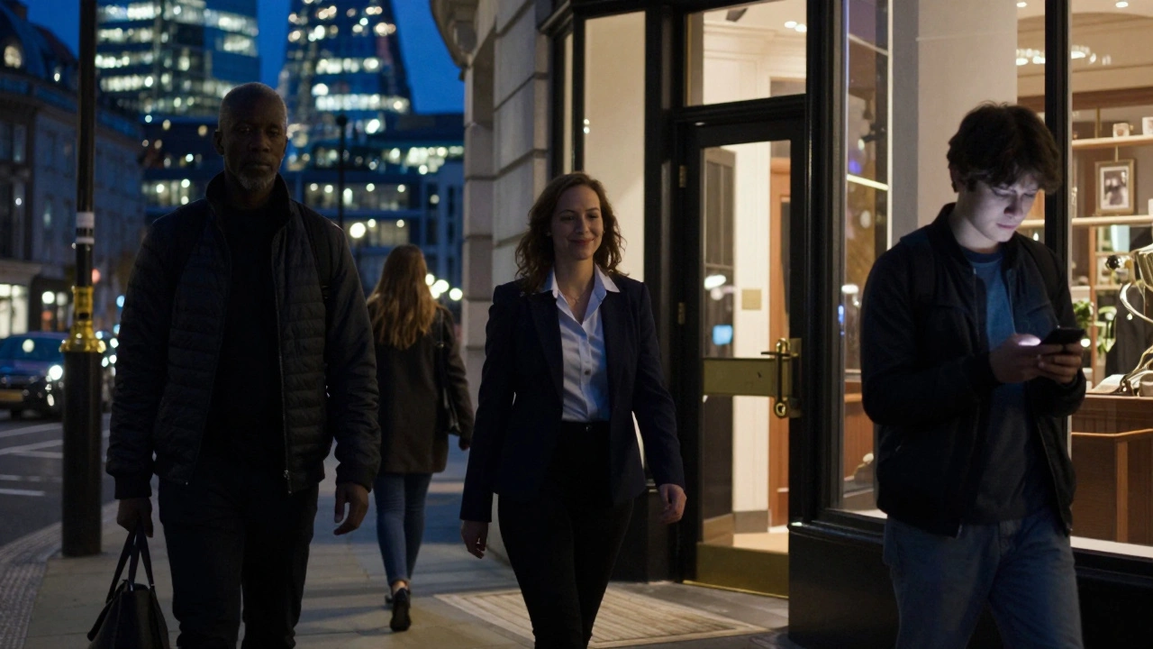 Silhouettes of diverse Londoners against a city skyline, representing quiet moments of human connection.