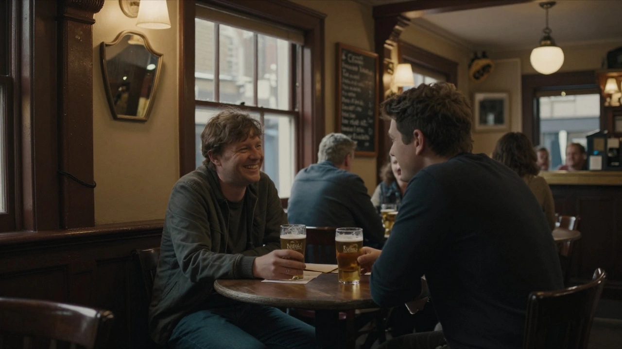 Two people having a quiet conversation at The White Hart Pub in East Finchley.