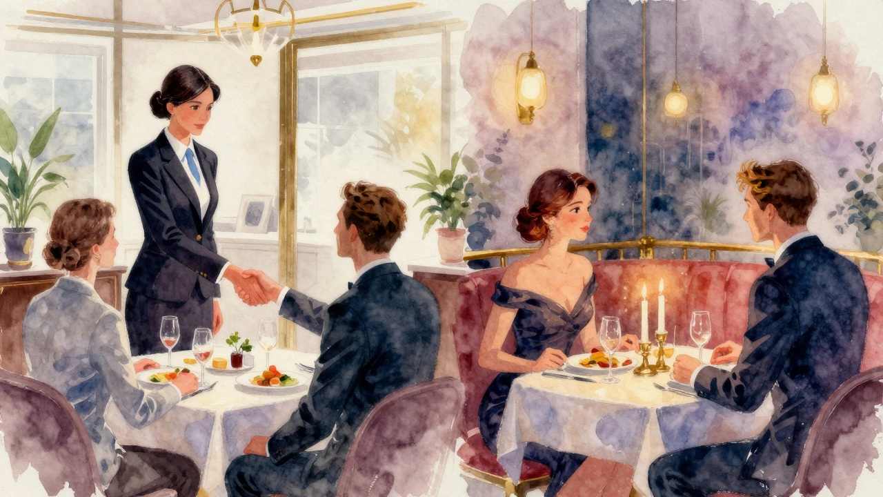 Business meeting versus romantic dinner with escort services.