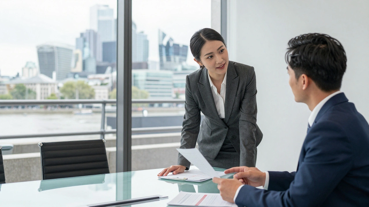 Business meeting with professional escort in London office