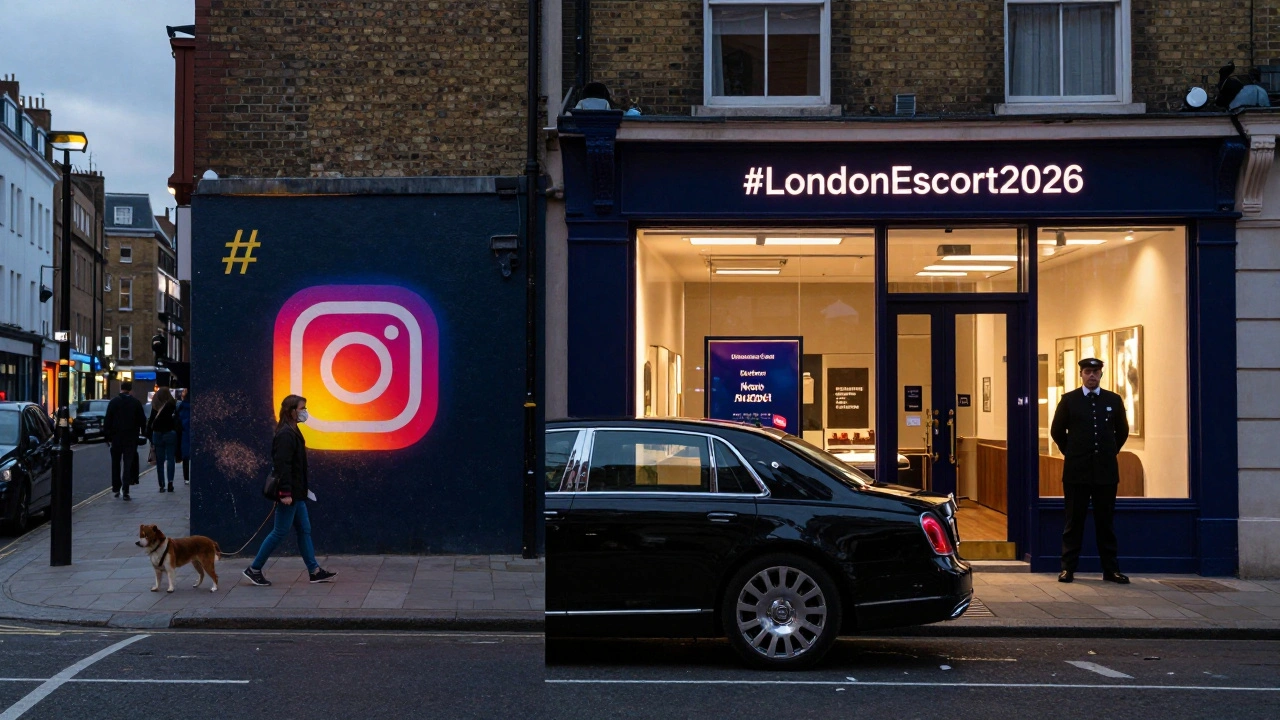 Contrasting scenes of independent and agency escorts in London’s diverse neighborhoods at dusk.