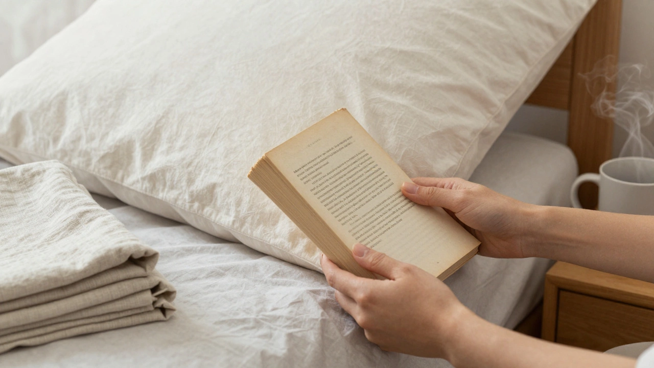 Hands placing a pillow on a bed, symbolizing thoughtful, quiet care in a private, serene bedroom setting.
