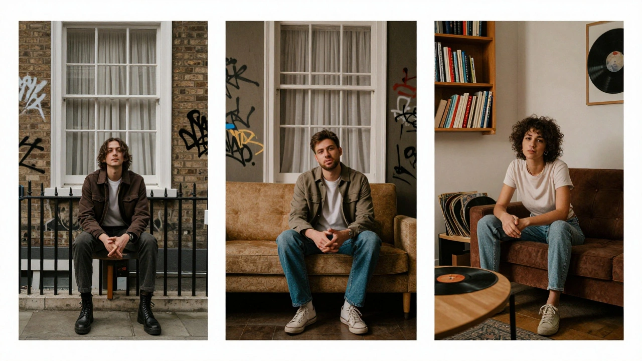 Three authentic London escort profiles represented through neighborhood scenes: Notting Hill, Shoreditch, and Camden.