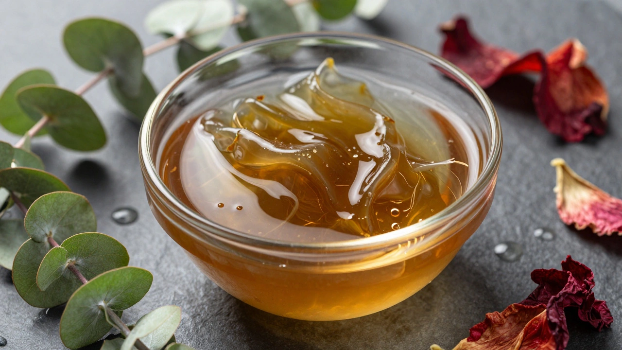 Close-up of organic seaweed gel with red algae petals